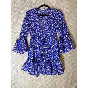 Blue Island Swim Cover Up Sheer Tiered Ruffle Tie Tropical Resort Beach Small